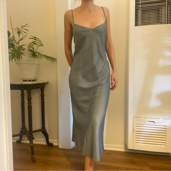 Armani Exchange silver midi dress 100% silk sz M - Picture 2 of 5